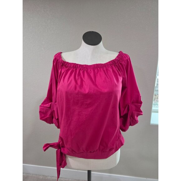 Women's Off-Shoulder Fuchsia Top With Ruched Sleeves & Side Tie New York and Com - Picture 1 of 6
